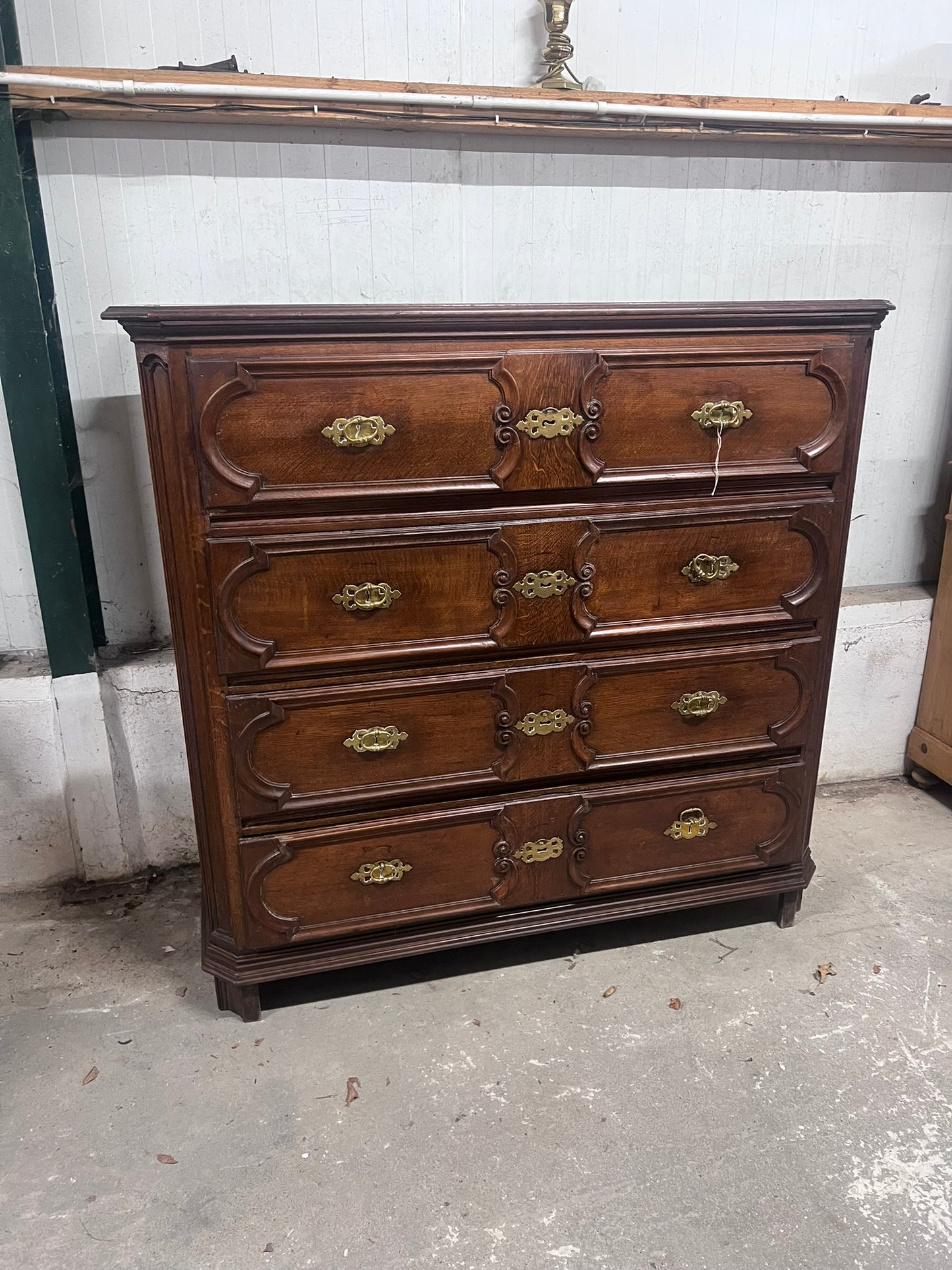 Large Antique Oak Chest Ca 1860