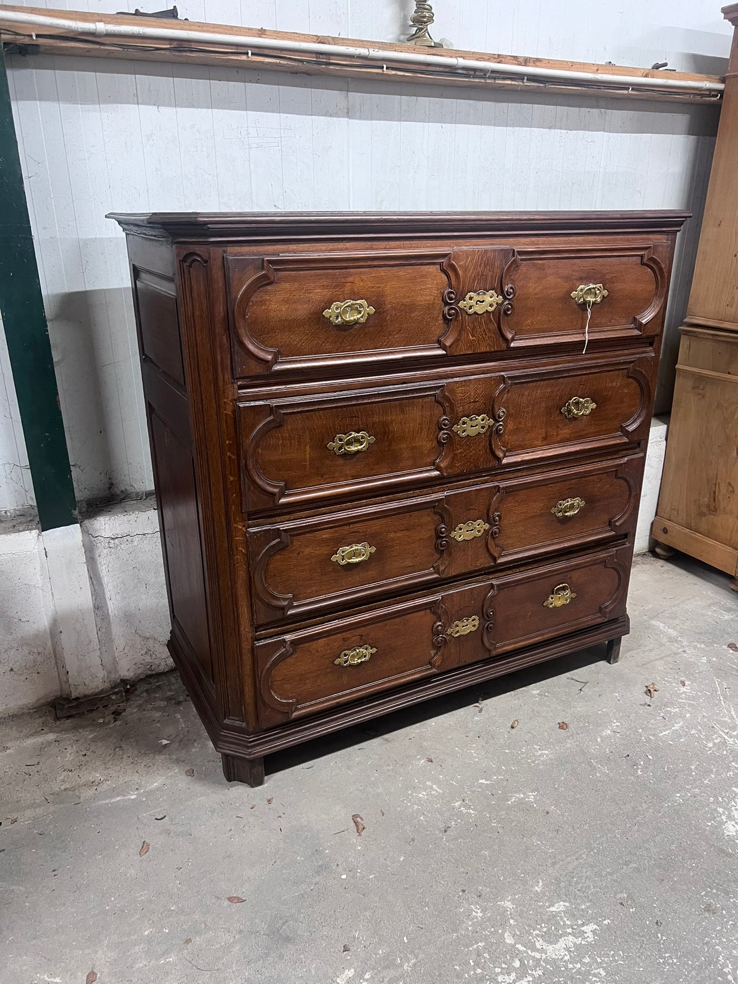 Large Antique Oak Chest Ca 1860
