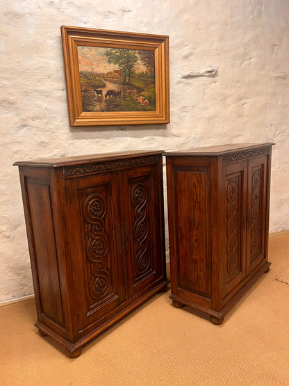 Pair of Antique Carved Oak Cabinets