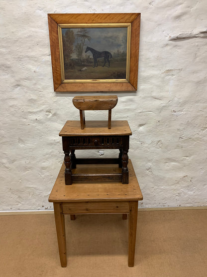 A Solid Oak Stool with Drawer