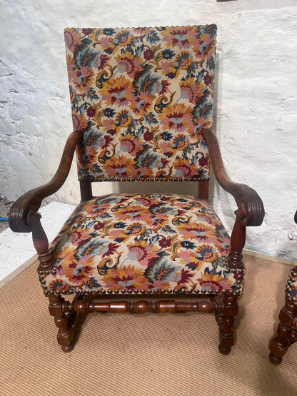 Pair of French walnut Fauteuil Arm Chairs   RM 366