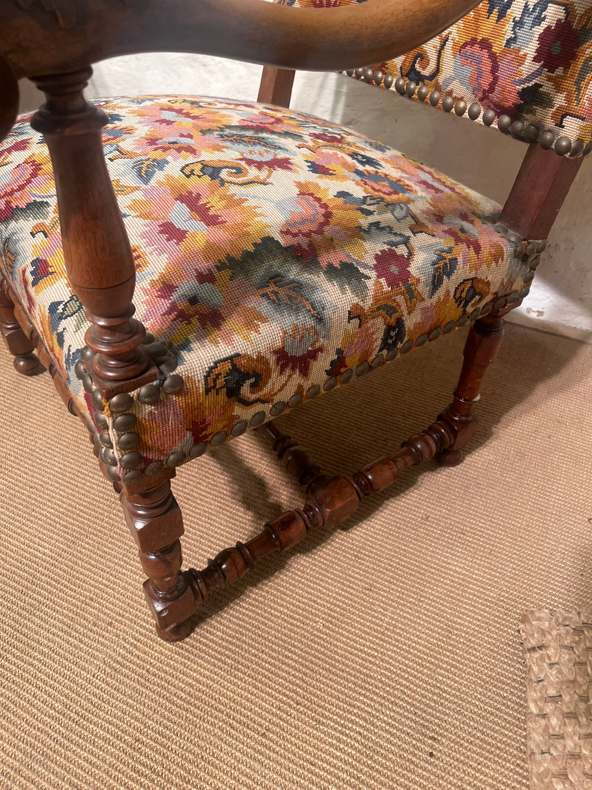 Pair of French walnut Fauteuil Arm Chairs   RM 366