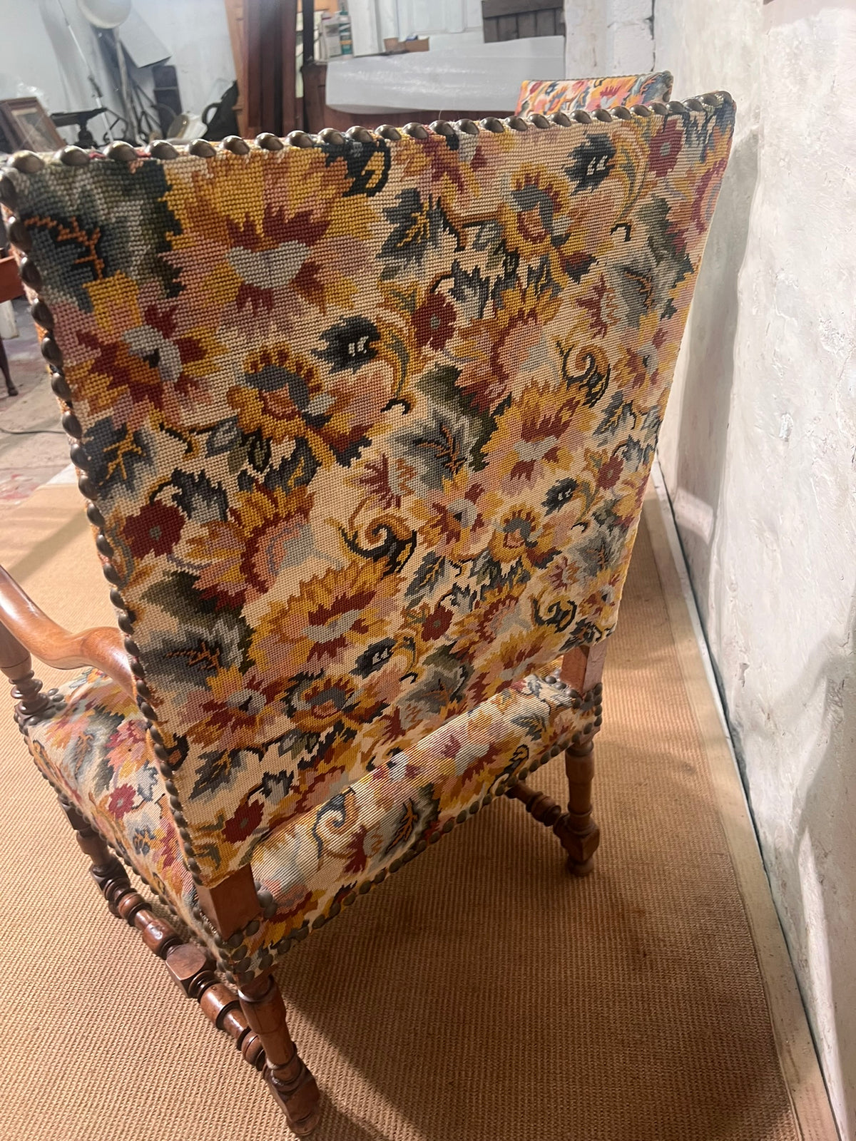 Pair of French walnut Fauteuil Arm Chairs   RM 366