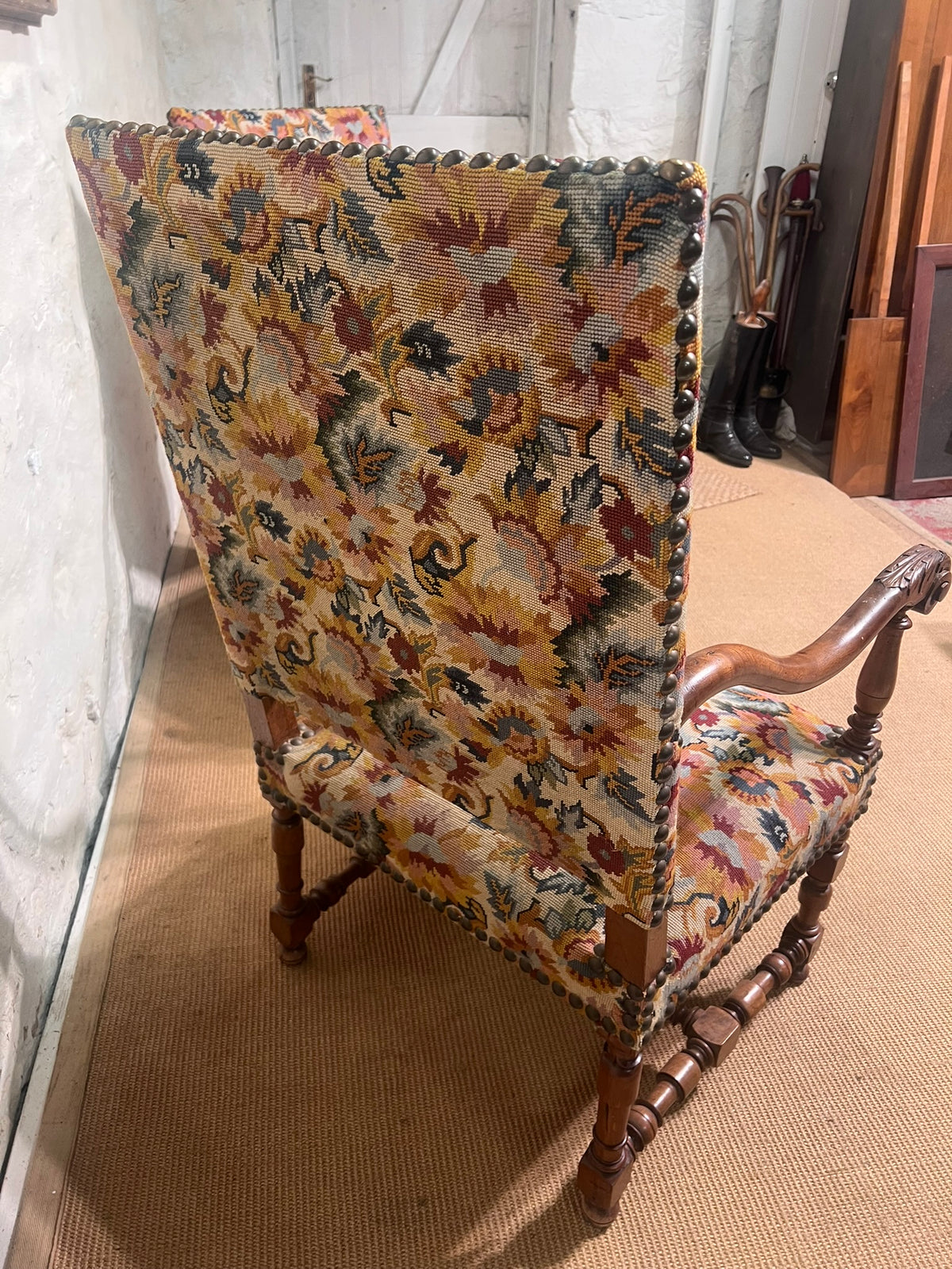 Pair of French walnut Fauteuil Arm Chairs   RM 366