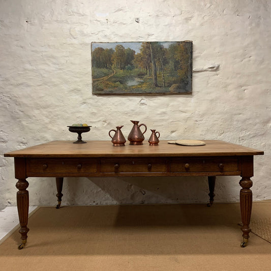 Antique Pine and Oak Library Table