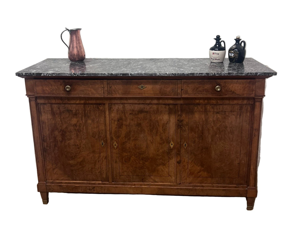 French Burled Walnut Enfilade Server with Marble Top