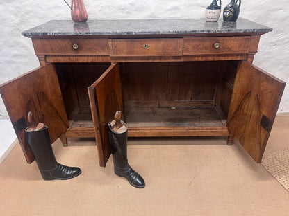 French Burled Walnut Enfilade Server with Marble Top