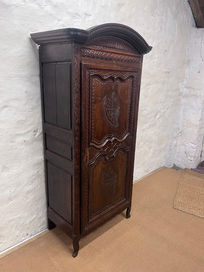 French Carved Oak single Door Armoire
