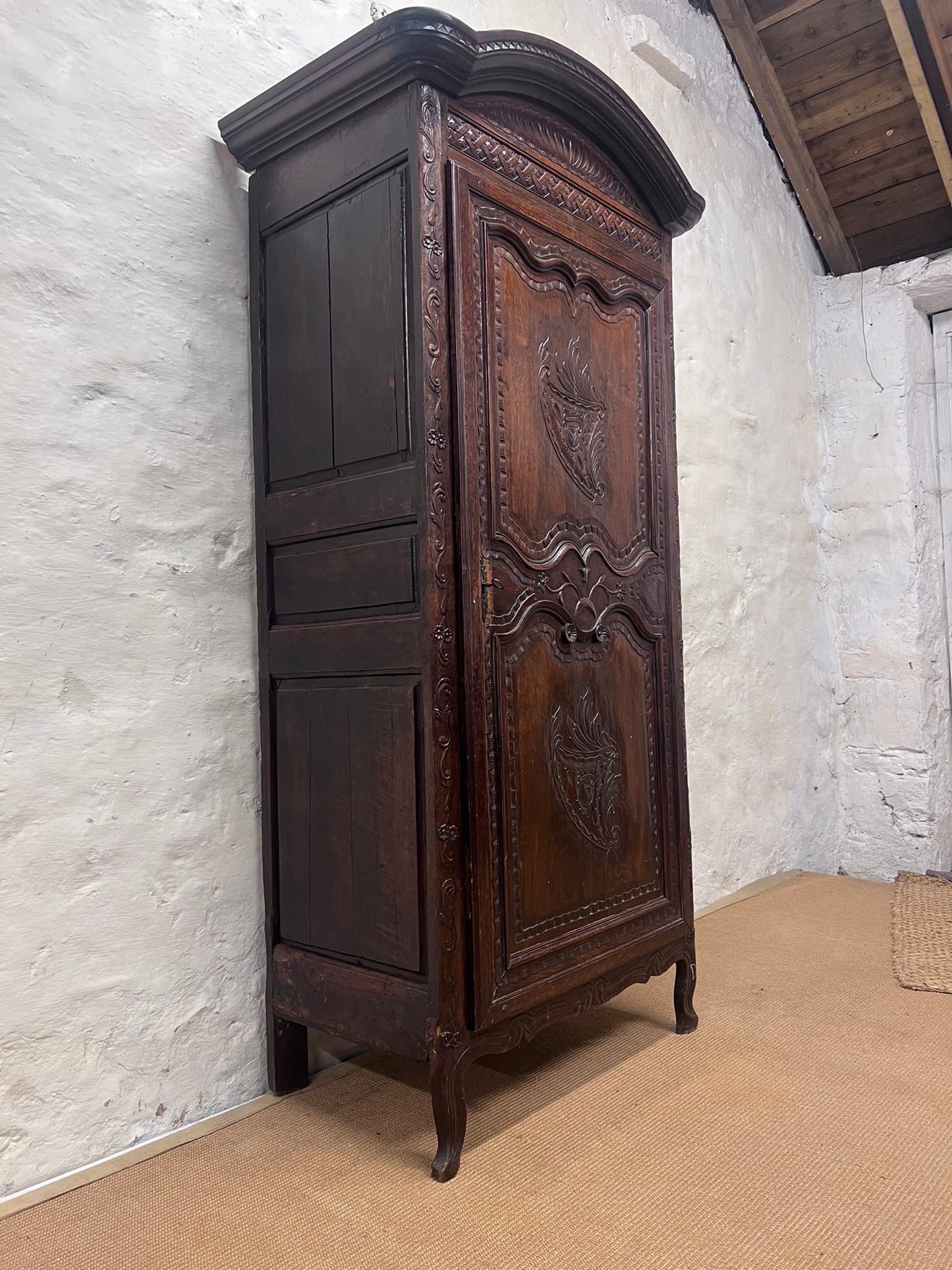 French Carved Oak single Door Armoire