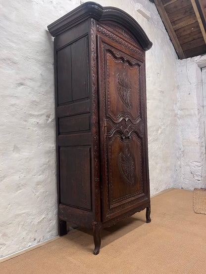 French Carved Oak single Door Armoire