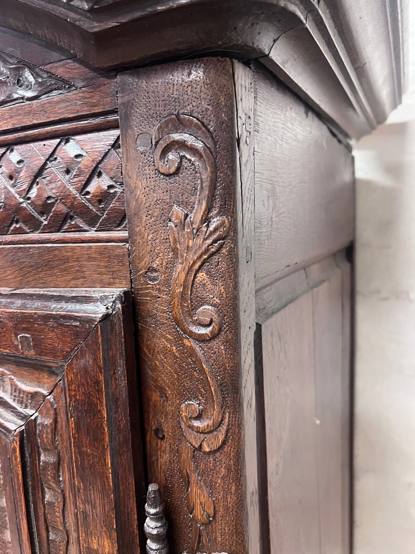 French Carved Oak single Door Armoire