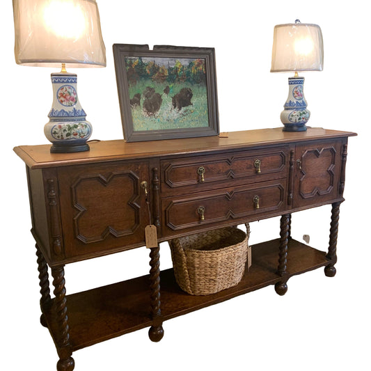 Antique Oak Barley Twist Sideboard with Pot Board Ca 1890