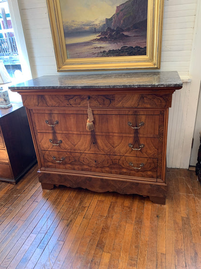 Antique French Walnut Commode with Marble Top