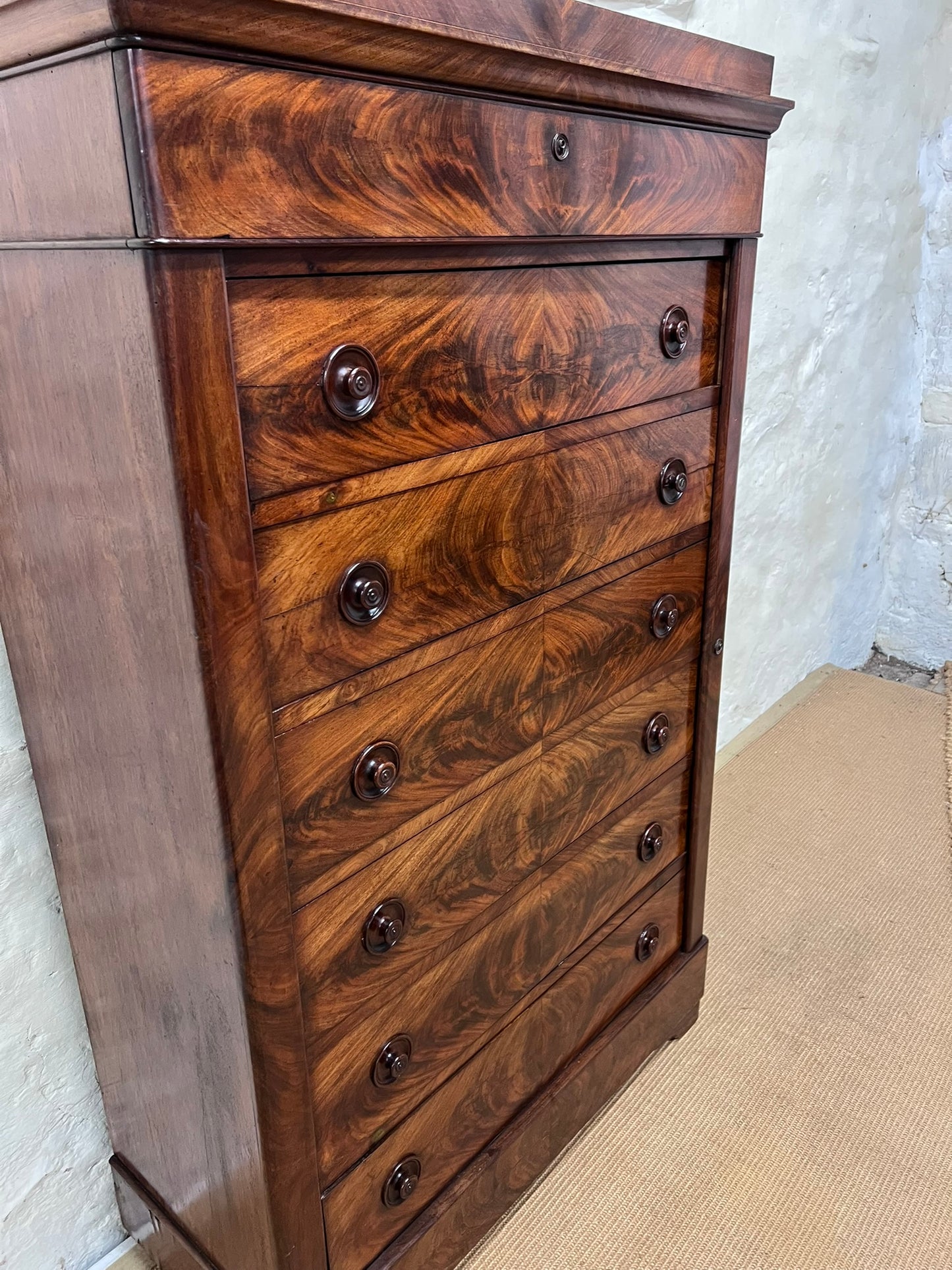 French Antique Mahogany Wellington Chest ca 1860