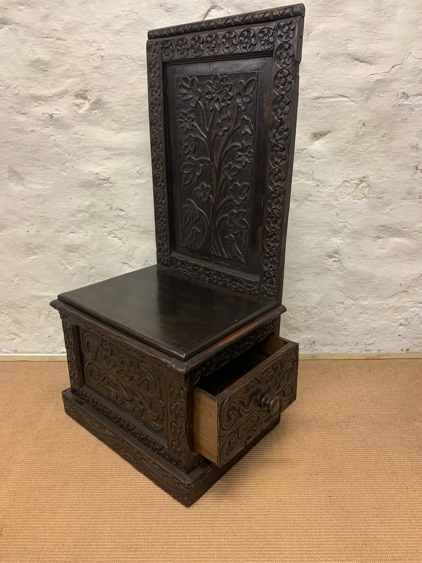 Antique Carved Oak Seat Ca 1880