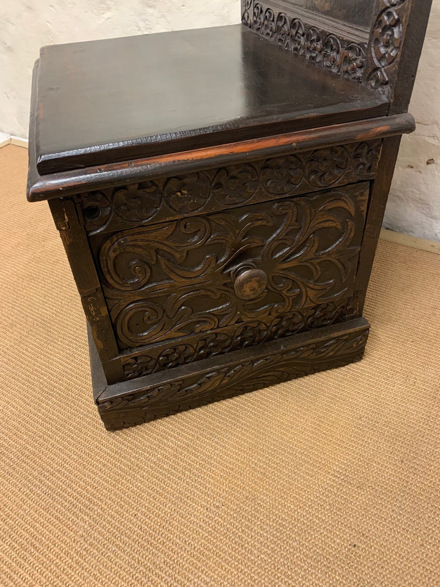 Antique Carved Oak Seat Ca 1880