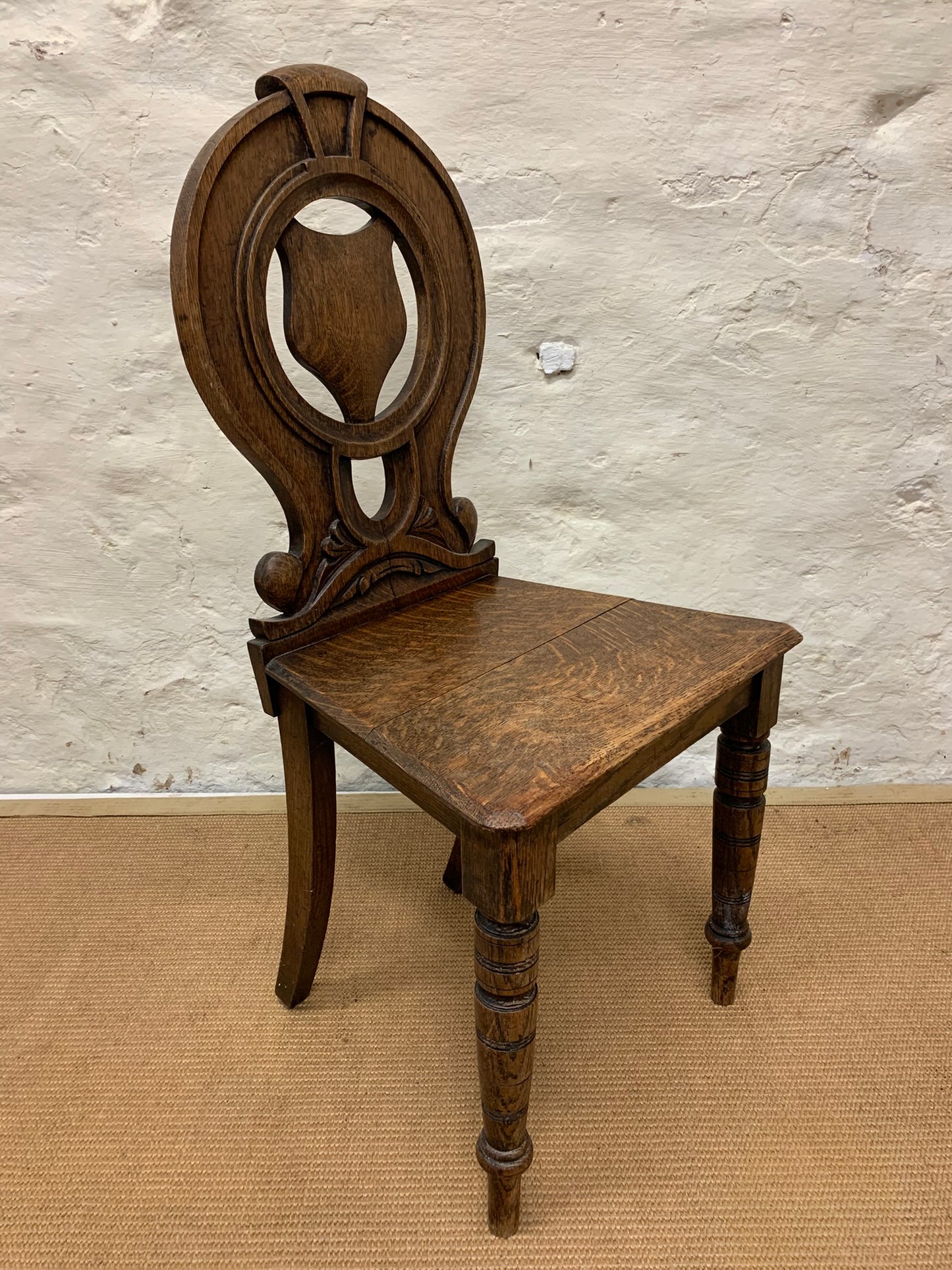 Antique Oak Hall Chair Ca 1880