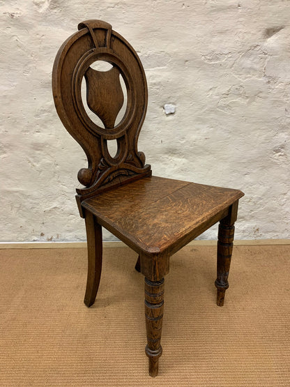 Antique Oak Hall Chair Ca 1880
