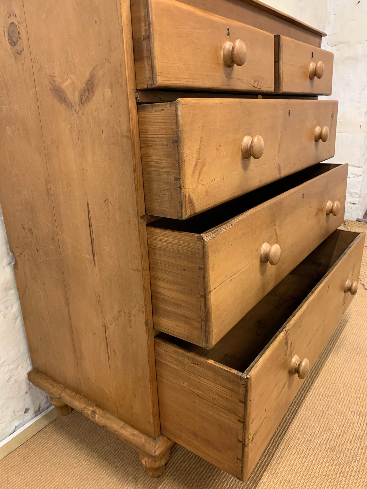 English Antique Pine Chest of Drawers Ca 1870