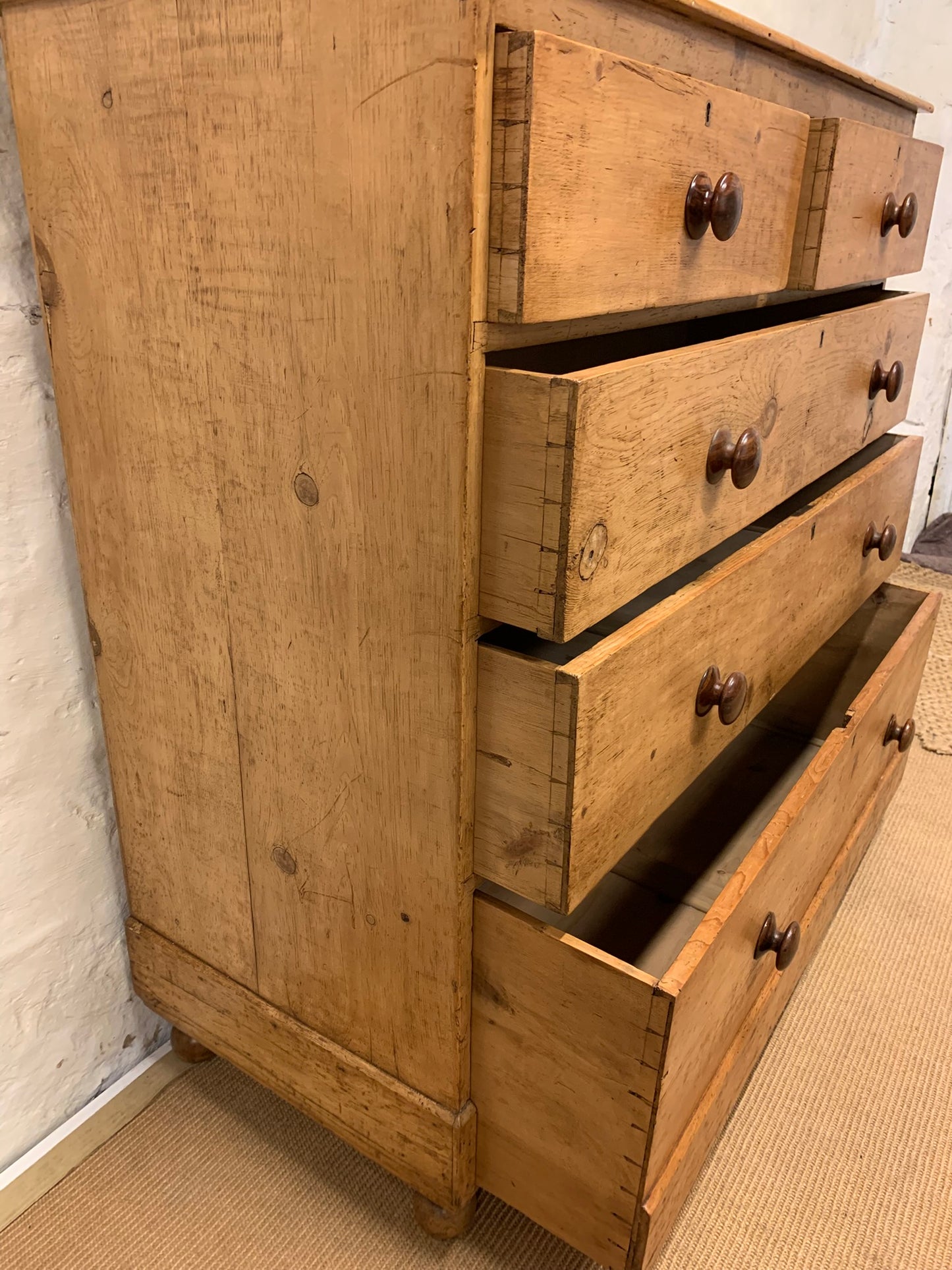 English Antique Pine Chest of Drawers Ca 1870