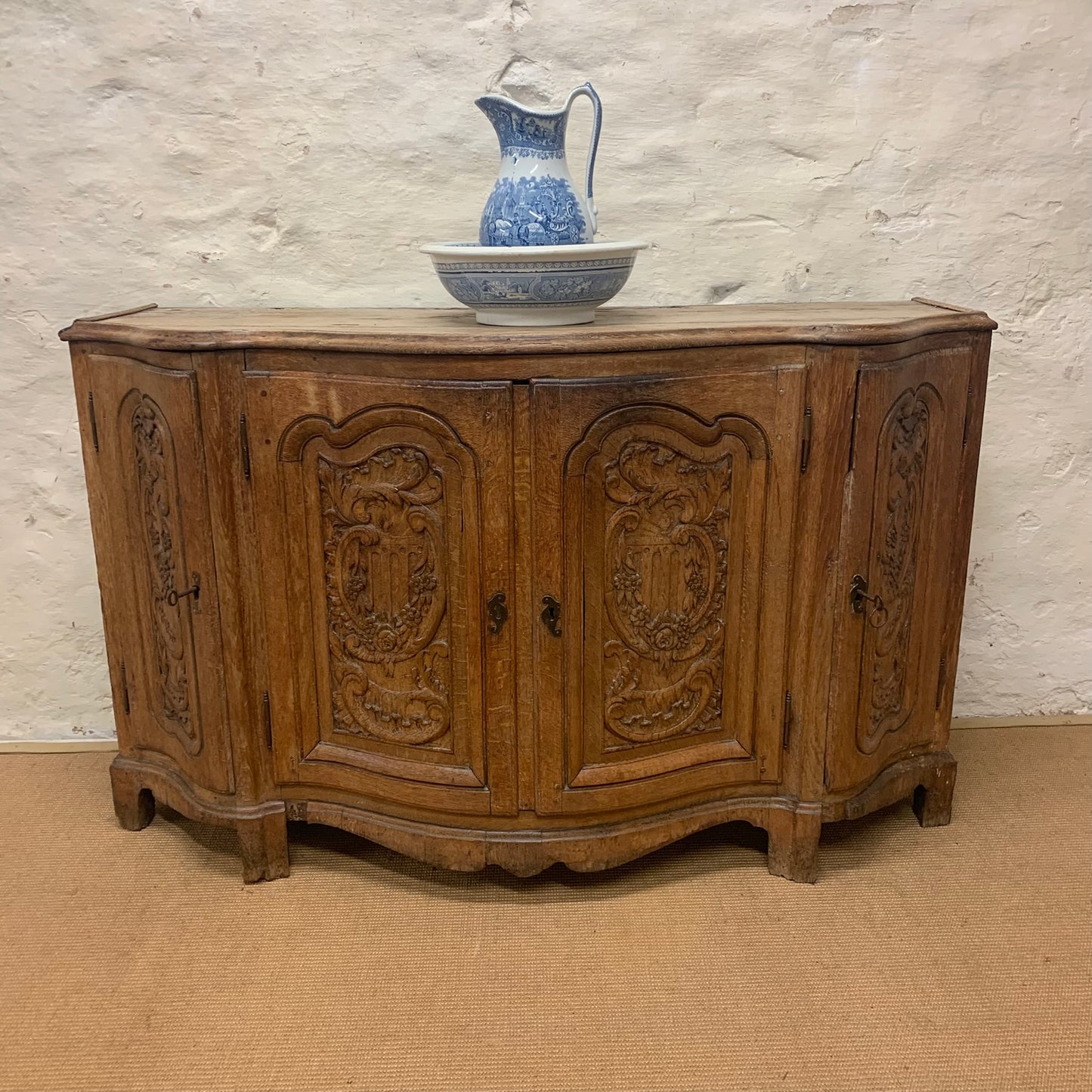 Italian Carved Oak serpentine Cabinet ca 1870