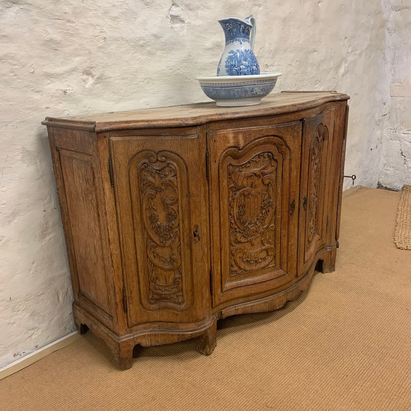 Italian Carved Oak serpentine Cabinet ca 1870