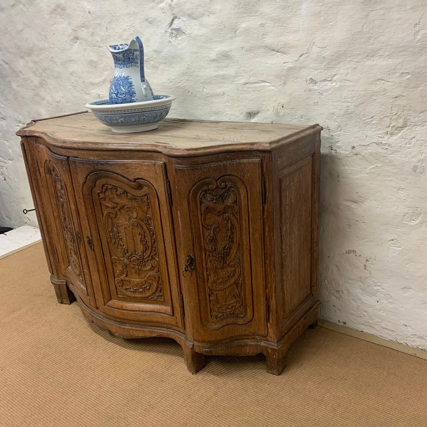 Italian Carved Oak serpentine Cabinet ca 1870