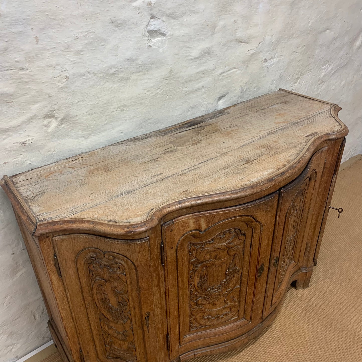 Italian Carved Oak serpentine Cabinet ca 1870