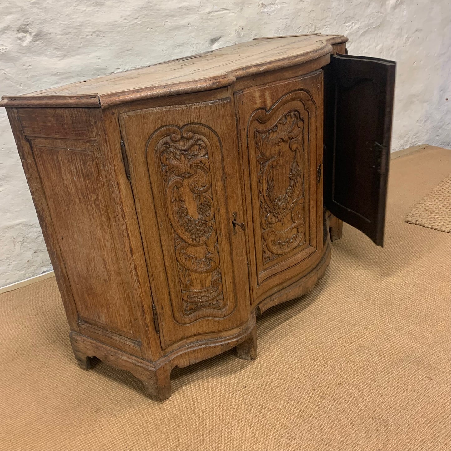 Italian Carved Oak serpentine Cabinet ca 1870