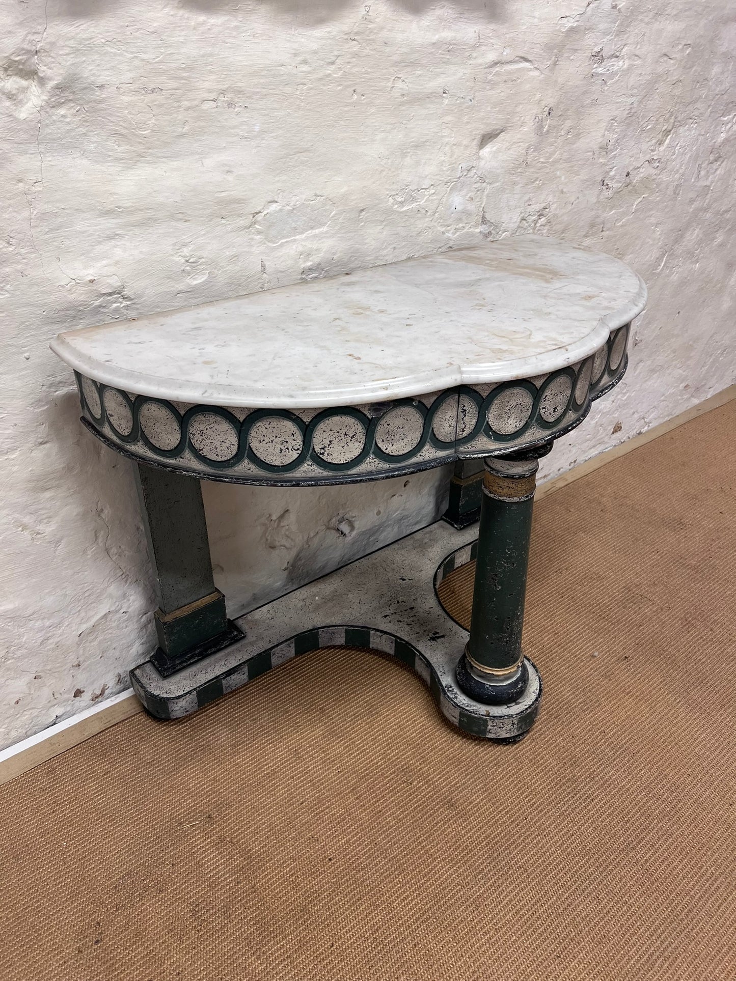Antique Demi Lune Side Table with Marble Top