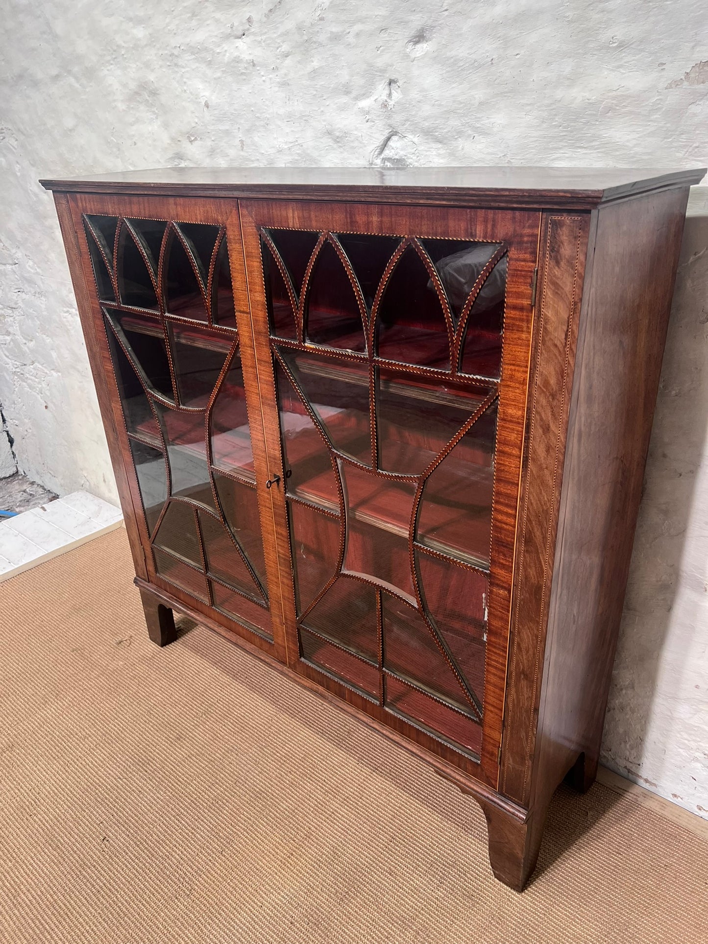 Scottish Antique Inlaid Mahogany Bookcase Ca 1840